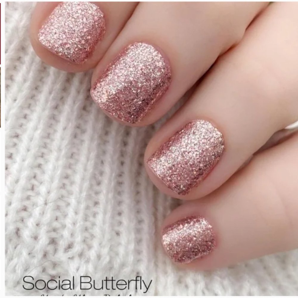 Color Street Coral Bay social butterfly rose gold sparkle nail polish strips nwt - Picture 1 of 7